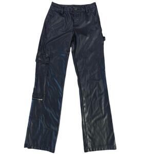 Hot Kiss Y2K Black Pleather Cargo Bootcut Midrise Pants Women Juniors Size 7